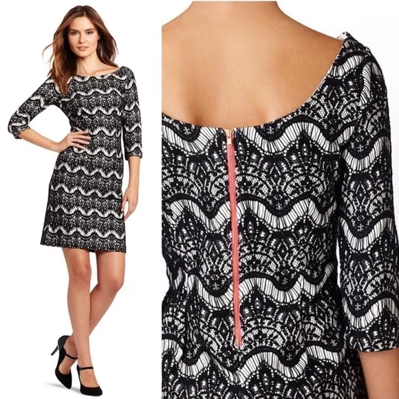 Lilly Pulitzer Nikola Black White Lace Knit Dress